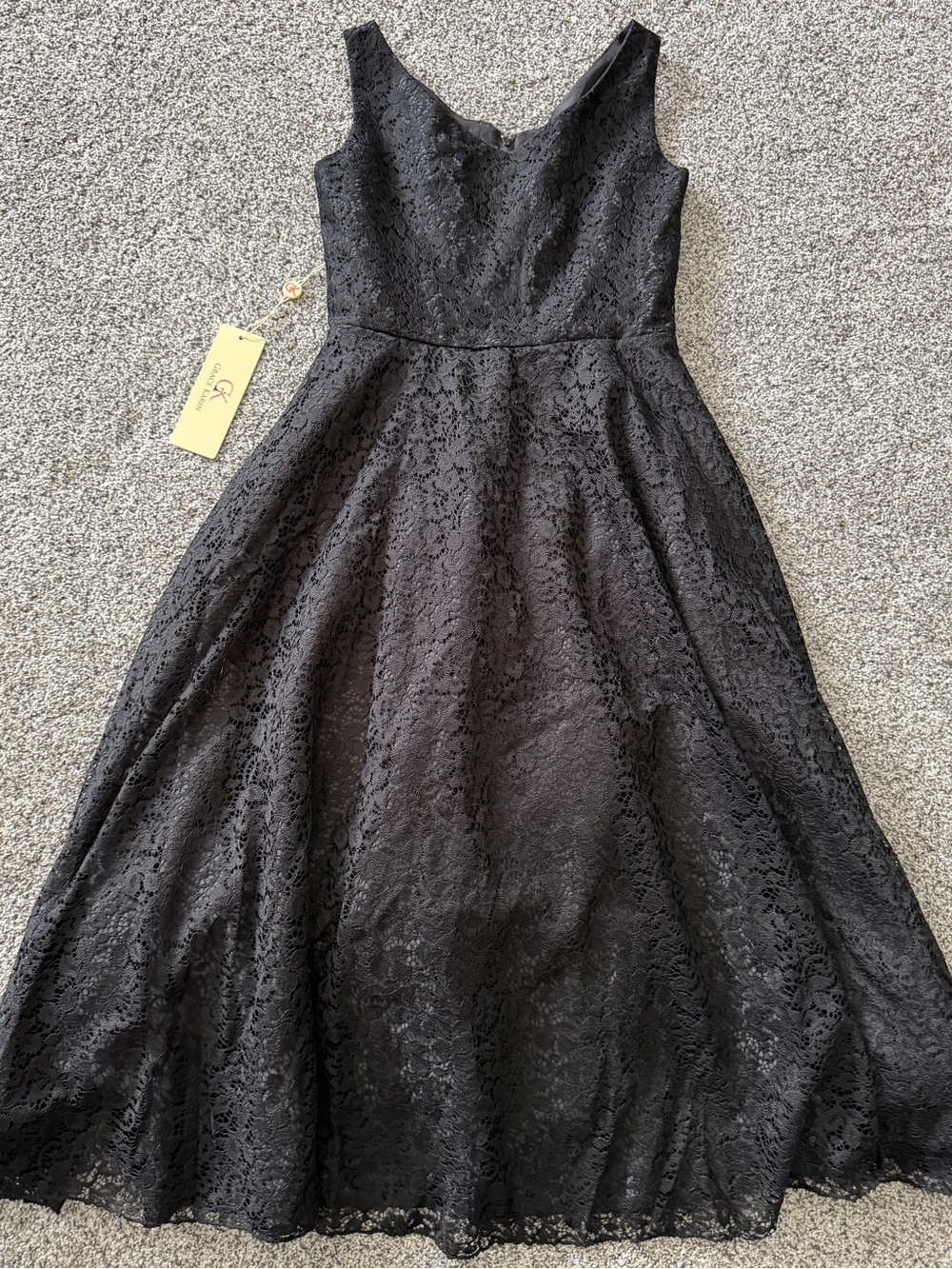 Grace Karin Black Lace Midi Dress with Floral Pattern - Size 11/12
NWT